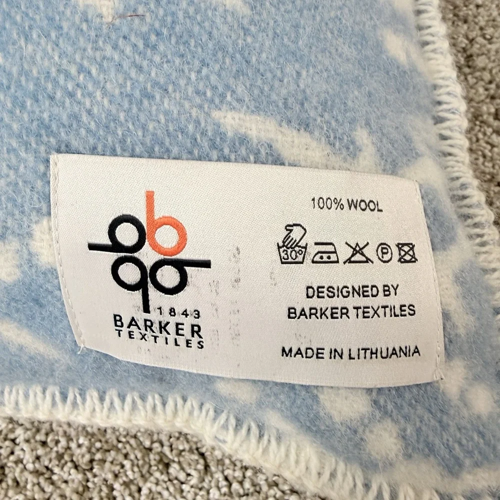 Barker Textiles Wool Throw Pillow Blue White‎ Scandinavian Snowflake 18x18
